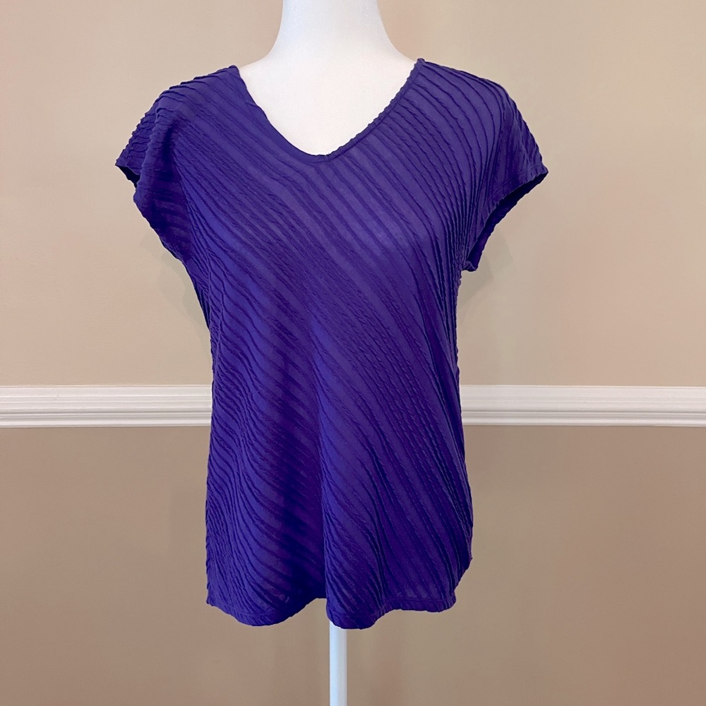 Dana Buchanan purple textured vneck tee